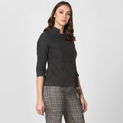 Women's Black Denim Double Breast style Top