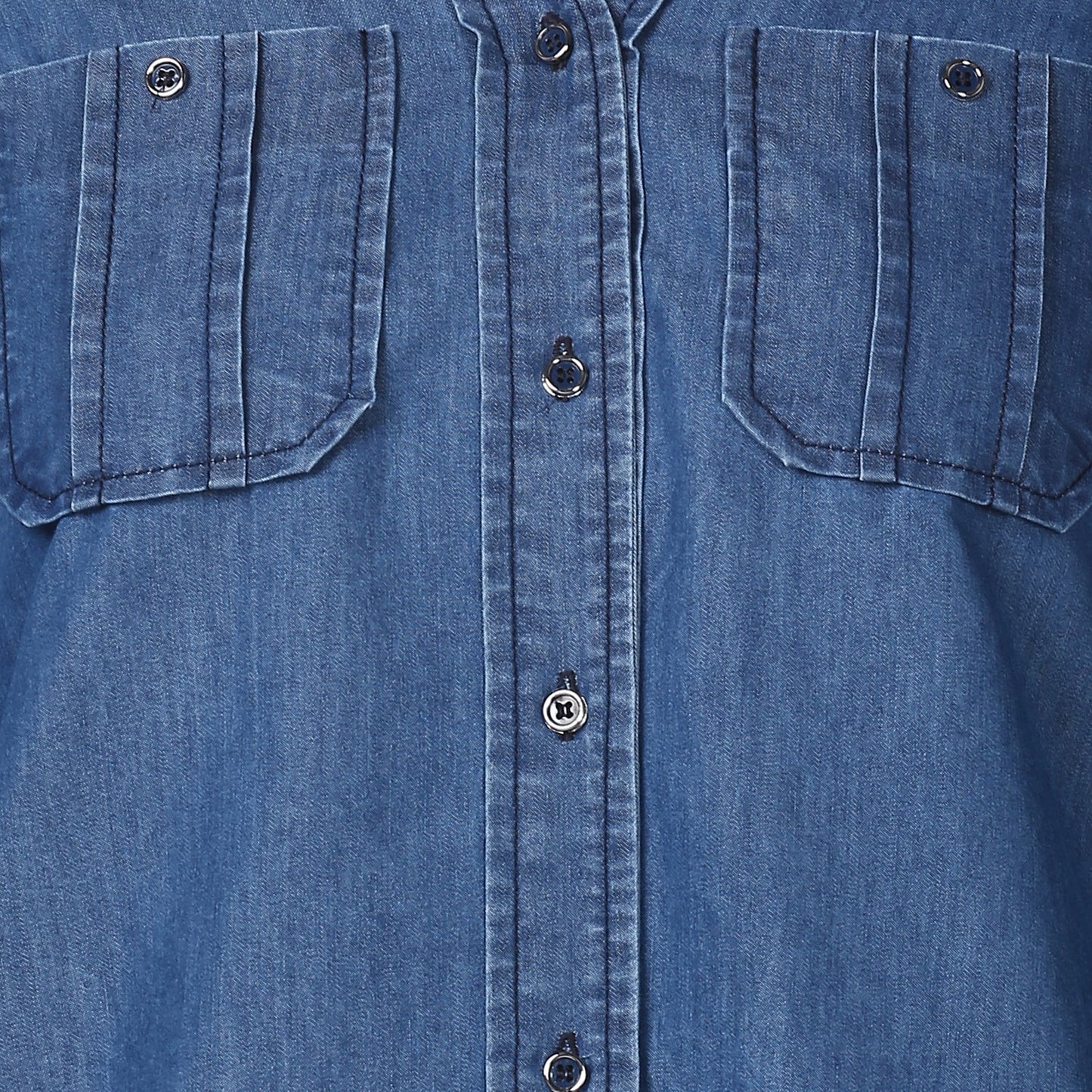 Women's Blue Denim Top cum shirt with striped pocket detail