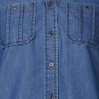 Women's Blue Denim Top cum shirt with striped pocket detail