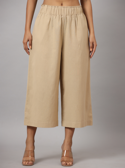 Women's Beige Cotton Flex Flared Culottes