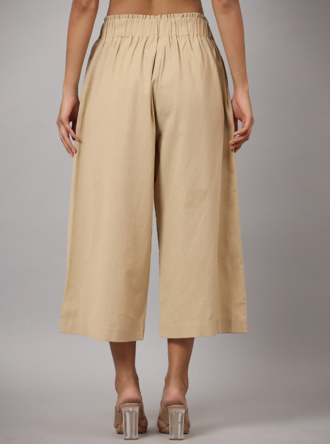 Women's Beige Cotton Flex Flared Culottes