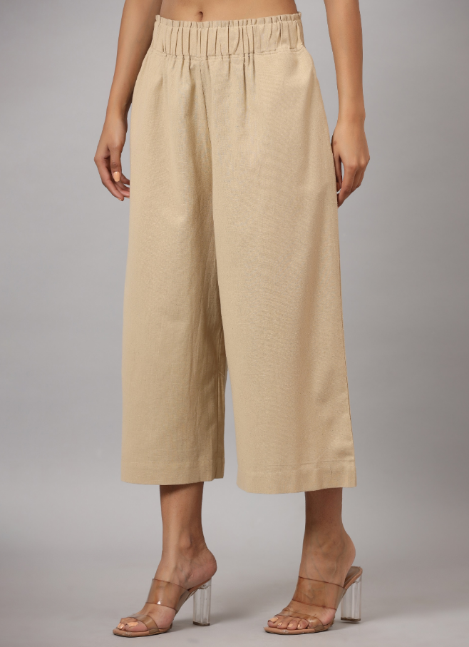 Women's Beige Cotton Flex Flared Culottes