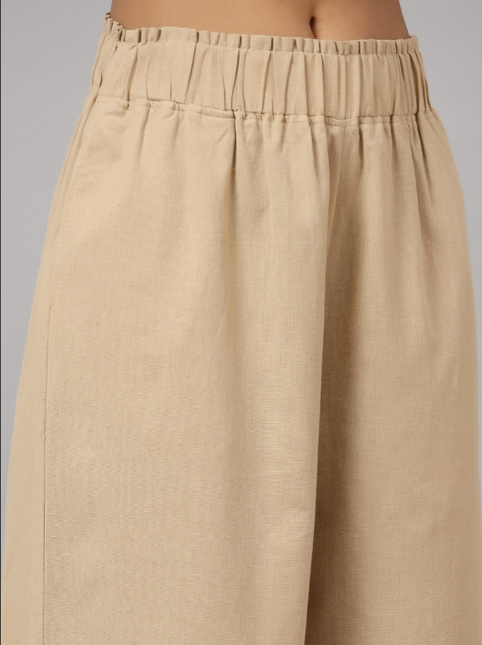 Women's Beige Cotton Flex Flared Culottes