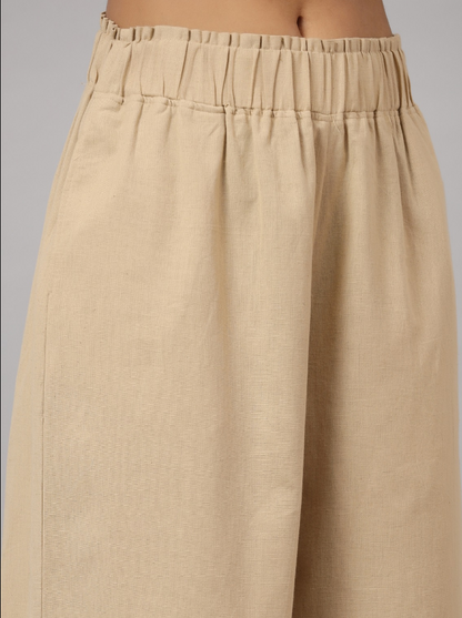 Women's Beige Cotton Flex Flared Culottes