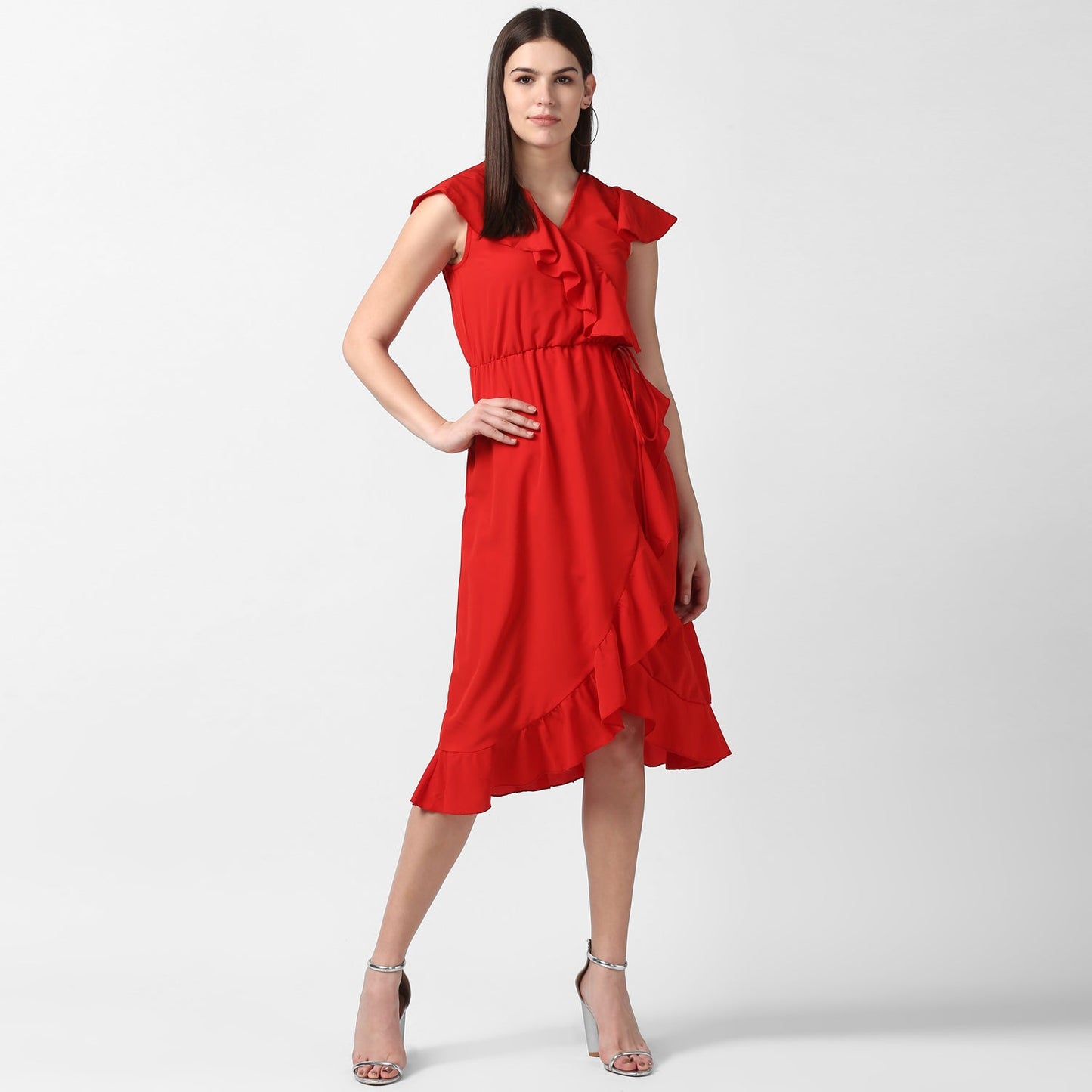 Women's Red Front Ruffle Dress
