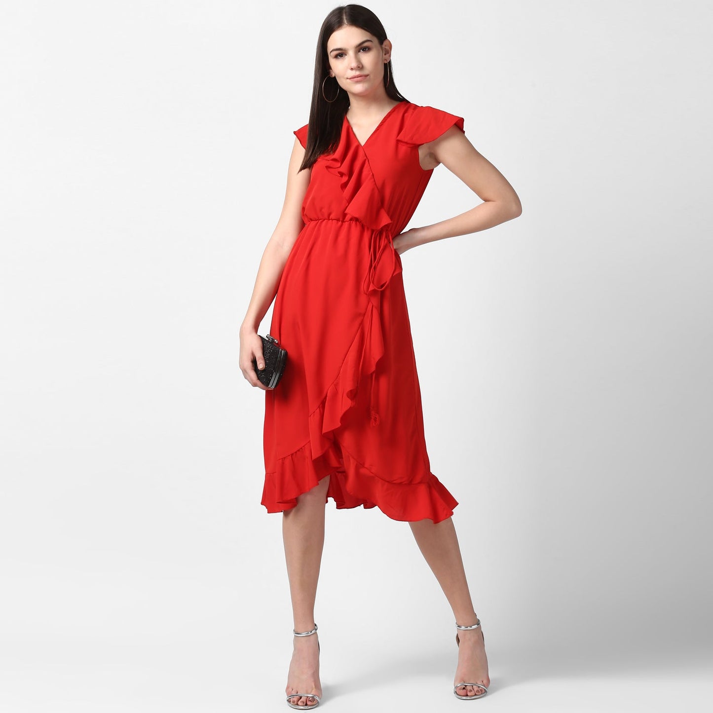 Women's Red Front Ruffle Dress