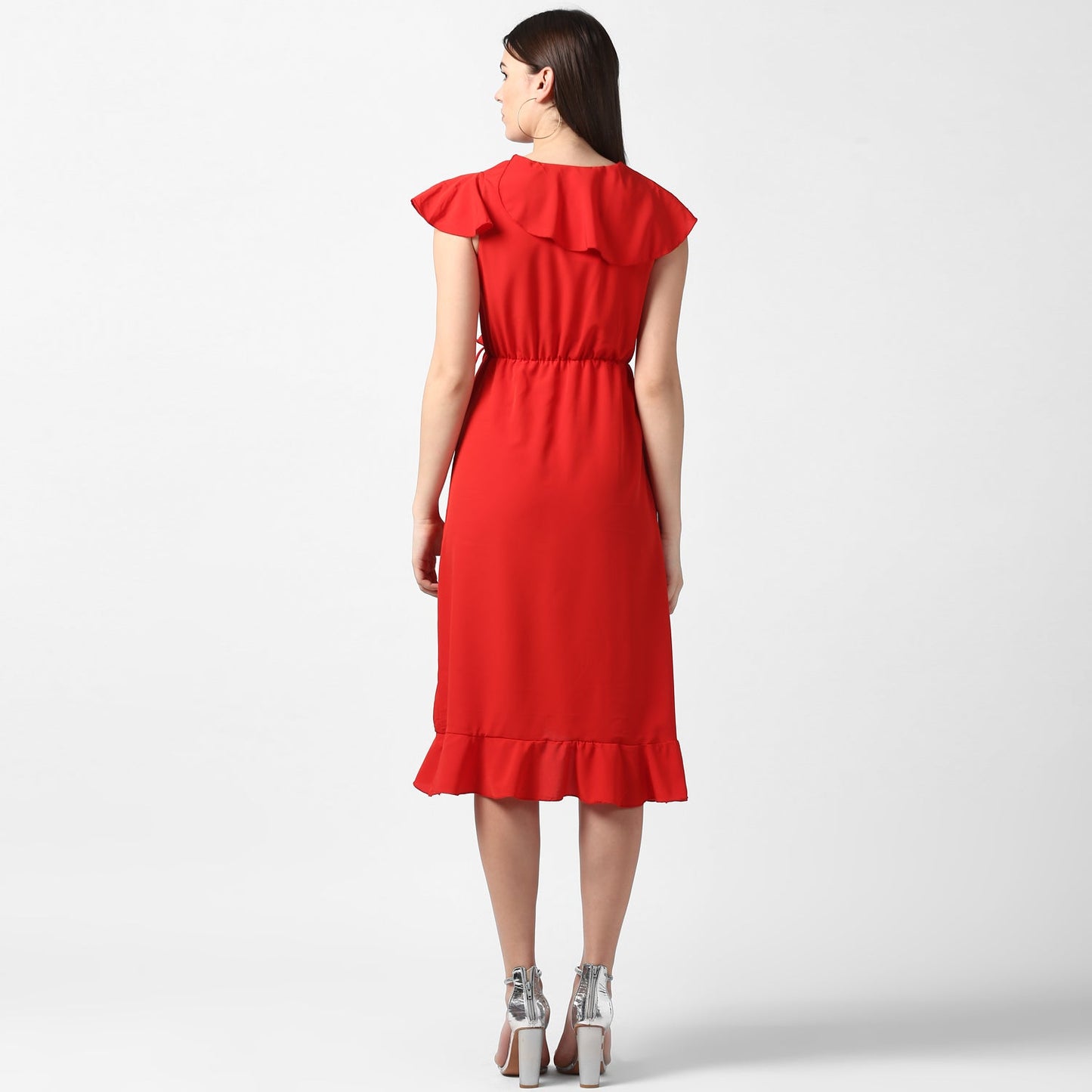 Women's Red Front Ruffle Dress
