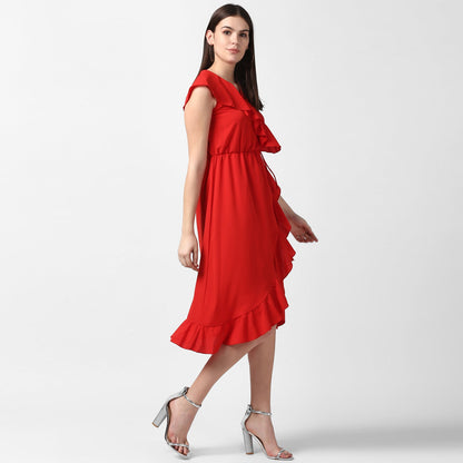 Women's Red Front Ruffle Dress