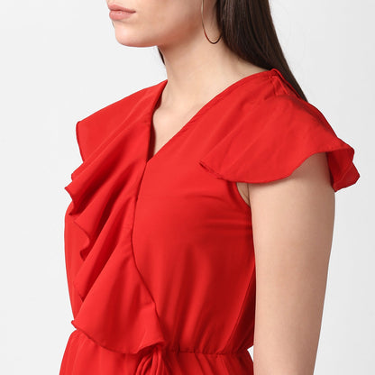 Women's Red Front Ruffle Dress
