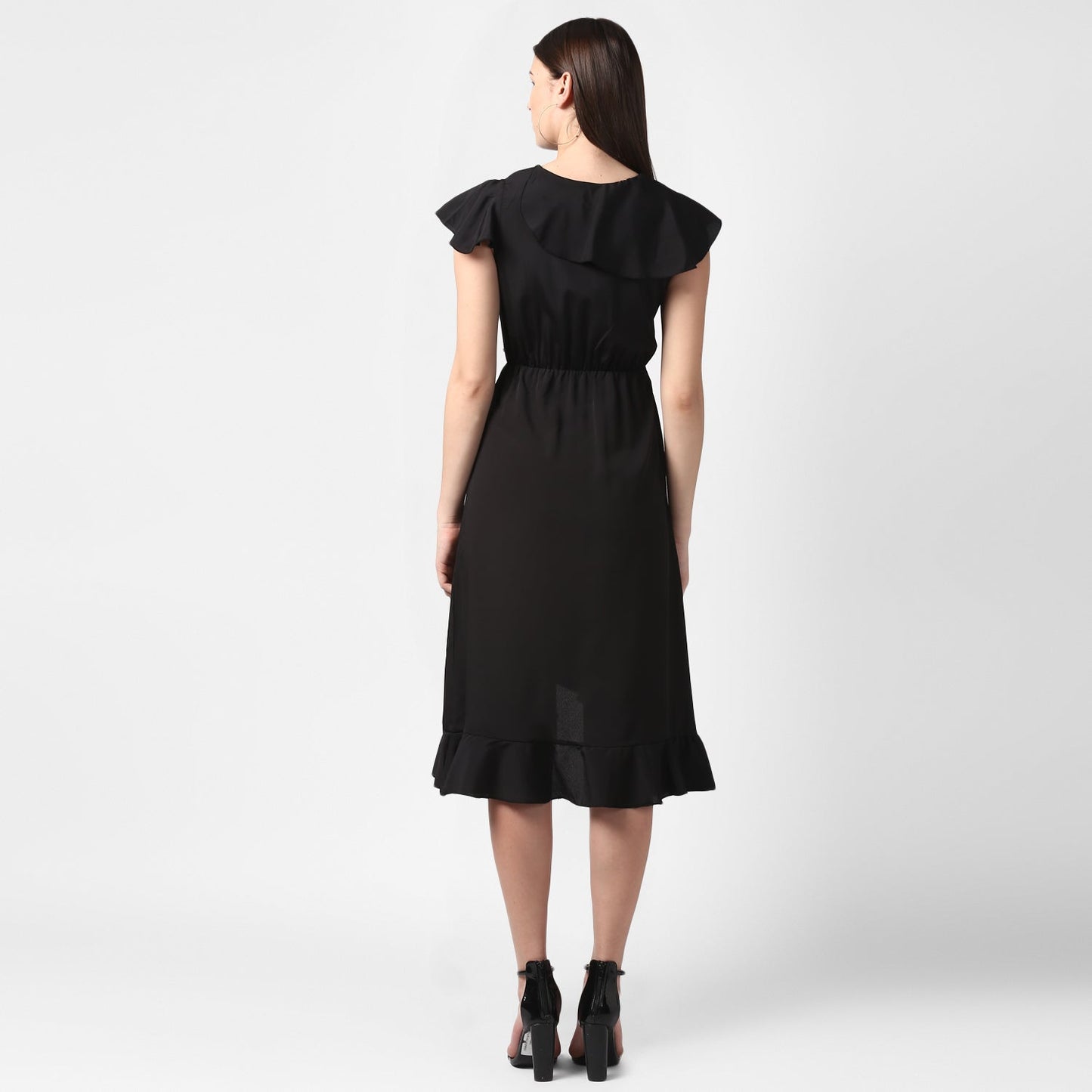 Women's Black Front Ruffle Dress