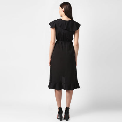 Women's Black Front Ruffle Dress