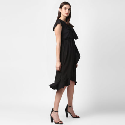 Women's Black Front Ruffle Dress