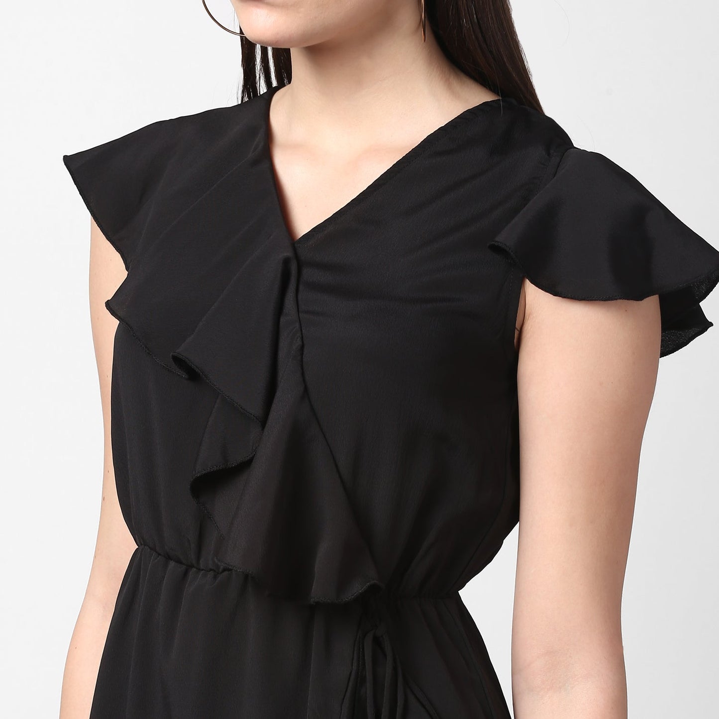 Women's Black Front Ruffle Dress