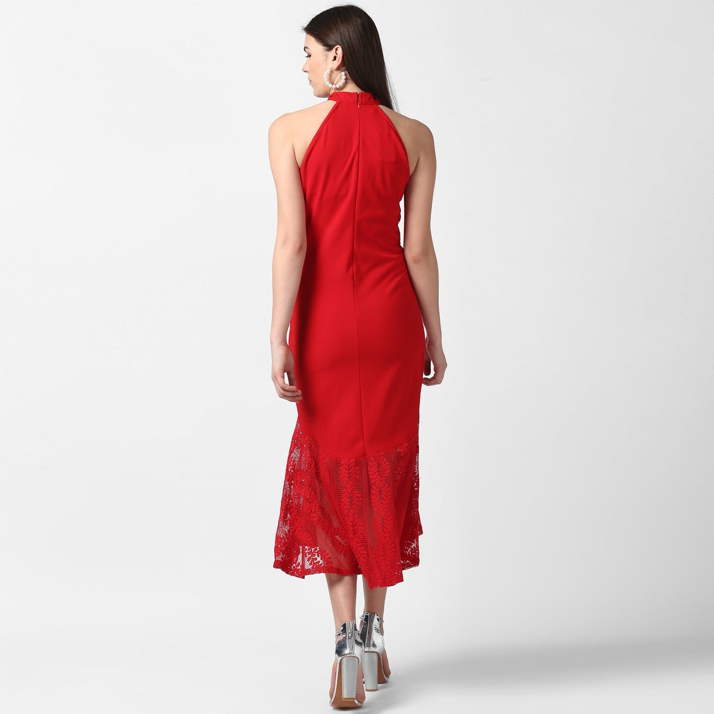 Women's Red Asymmetrical Lace Dress