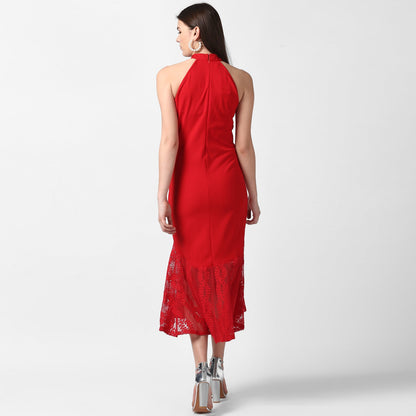 Women's Red Asymmetrical Lace Dress