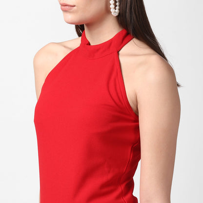 Women's Red Asymmetrical Lace Dress