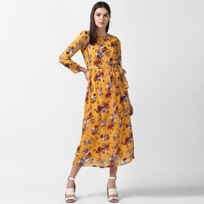 Women's Floral Chiffon Dress with Belt