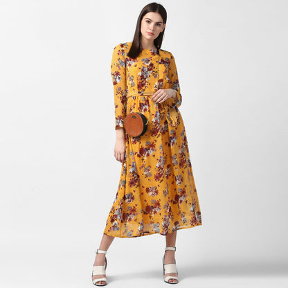 Women's Floral Chiffon Dress with Belt