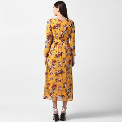 Women's Floral Chiffon Dress with Belt