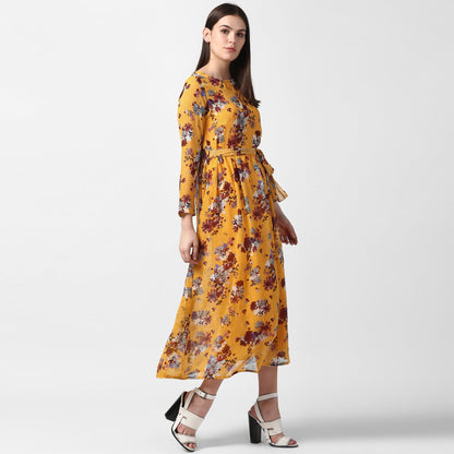 Women's Floral Chiffon Dress with Belt