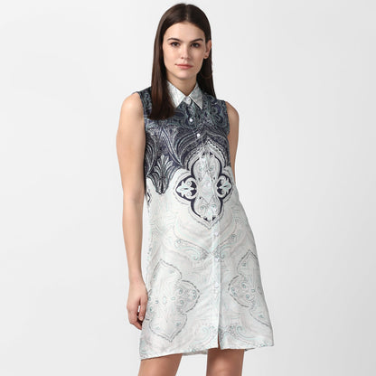 Women's Satin Printed Dress with front Buttons