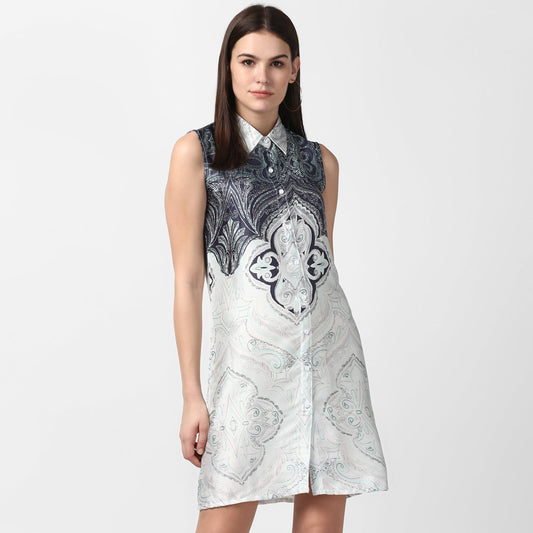 Women's Satin Printed Dress with front Buttons