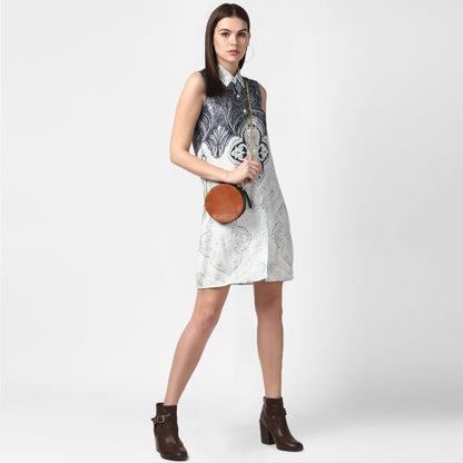 Women's Satin Printed Dress with front Buttons