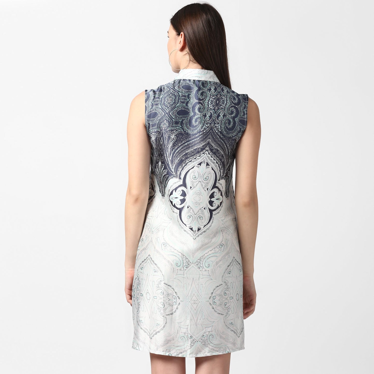 Women's Satin Printed Dress with front Buttons