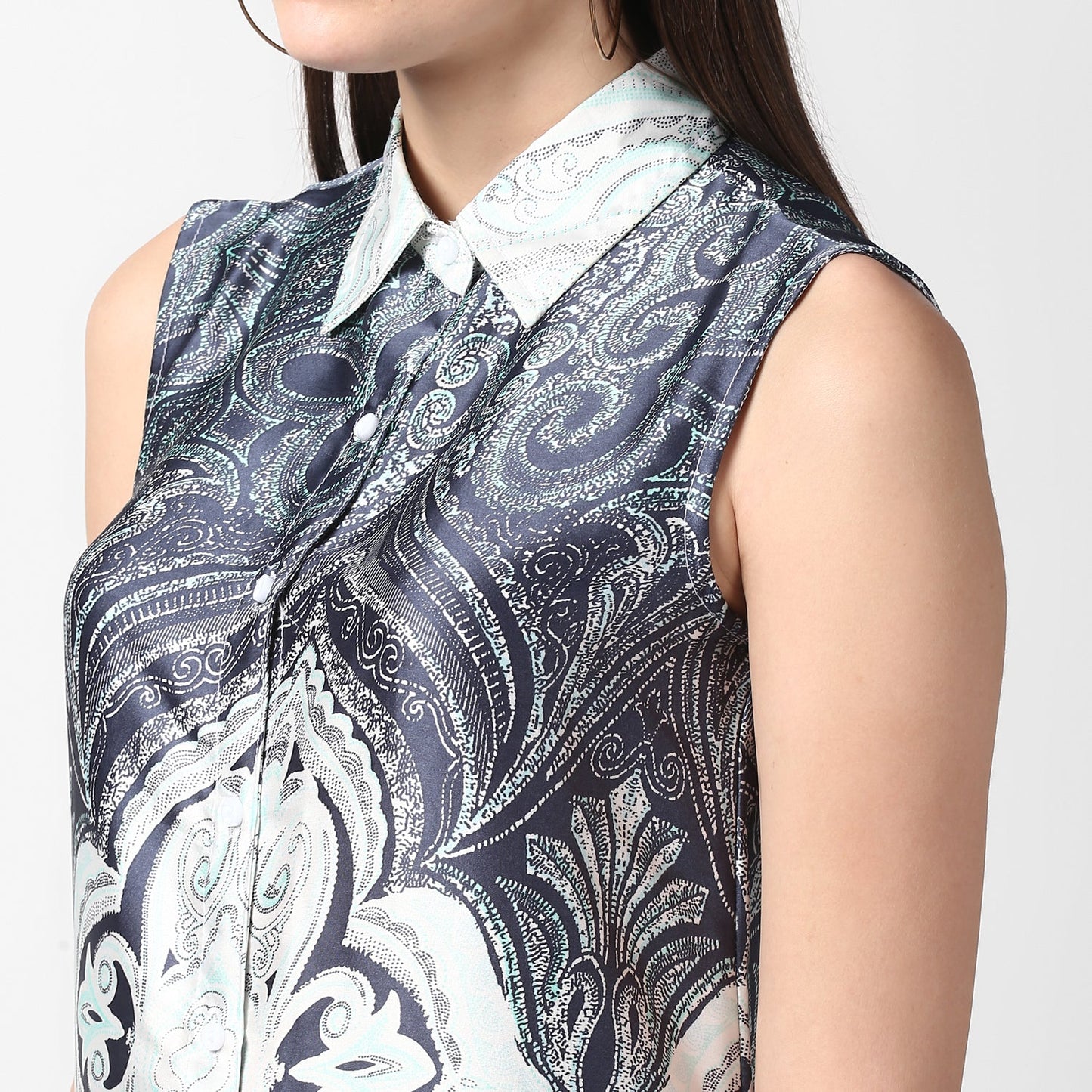Women's Satin Printed Dress with front Buttons