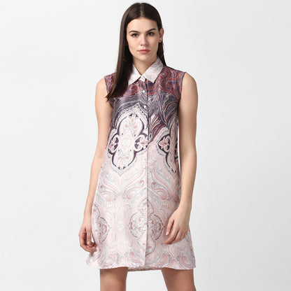 Women's Satin Printed Dress with front Buttons