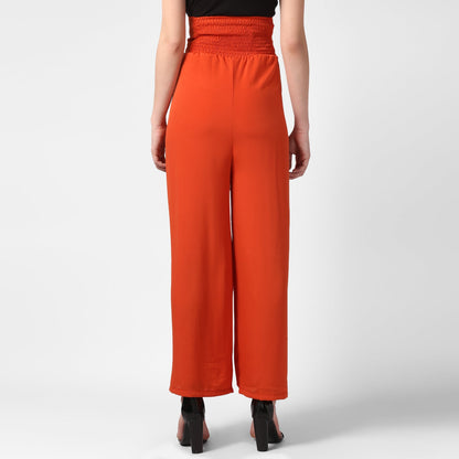 Women's Orange Polyester High Waisted Palazzo with front Rivets and Back Elastic