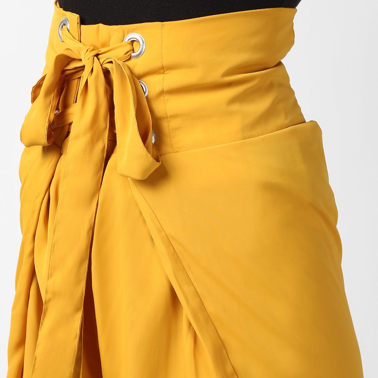 Women's Yellow Polyester High Waisted Palazzo with front Rivets and Back Elastic