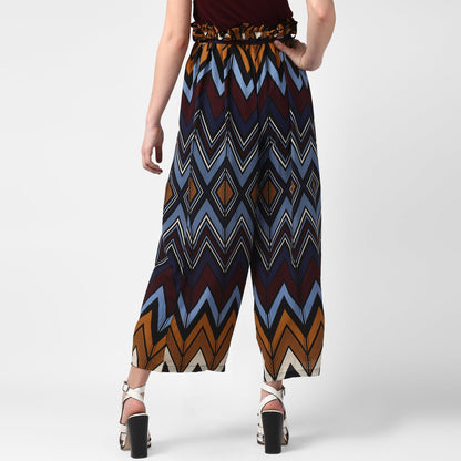 Women's MultiColour Chevron Print Paperbag Pants with elasticated waistband