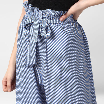 Women's Blue Stripe Paperbag Pants with elasticated waistband