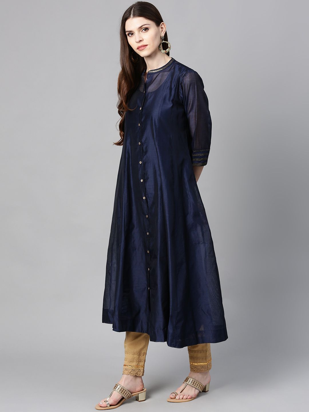Women's Chanderi Embellished Jacket Style 2 Piece Kurta