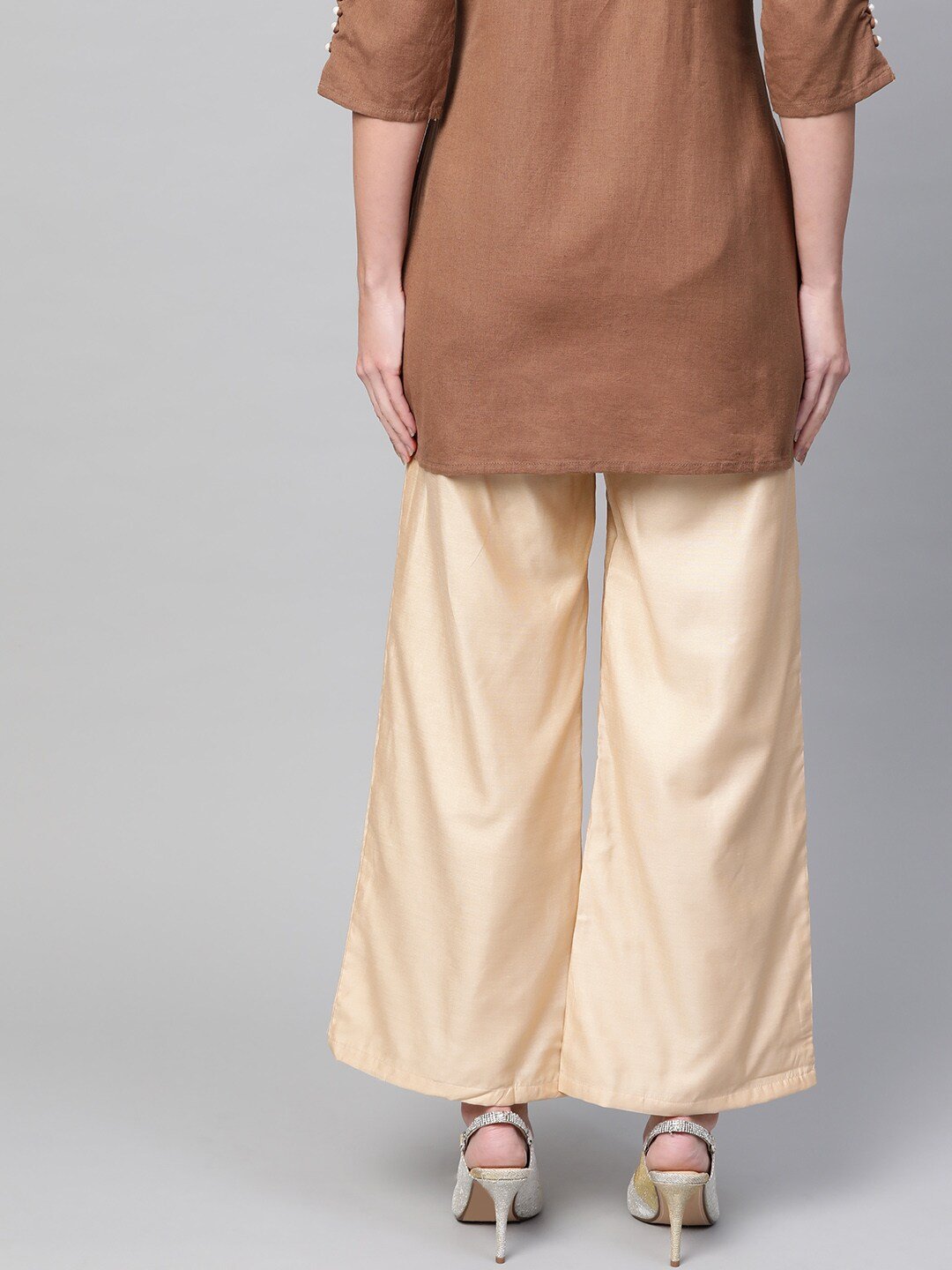 Women's  Beige Solid Straight Palazzos
