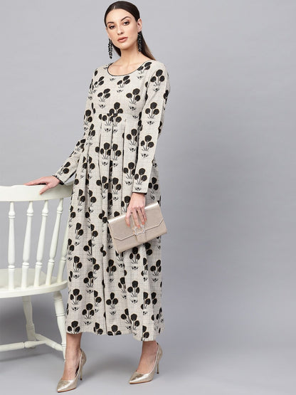 Women's  Off-White & Black Printed Maxi Dress