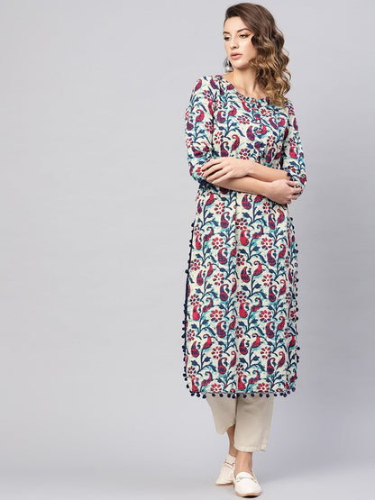 Women's  Grey & Navy Blue Printed Straight Kurta