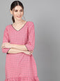 Women's  Pink & Black Checked Drop-Waist Dress