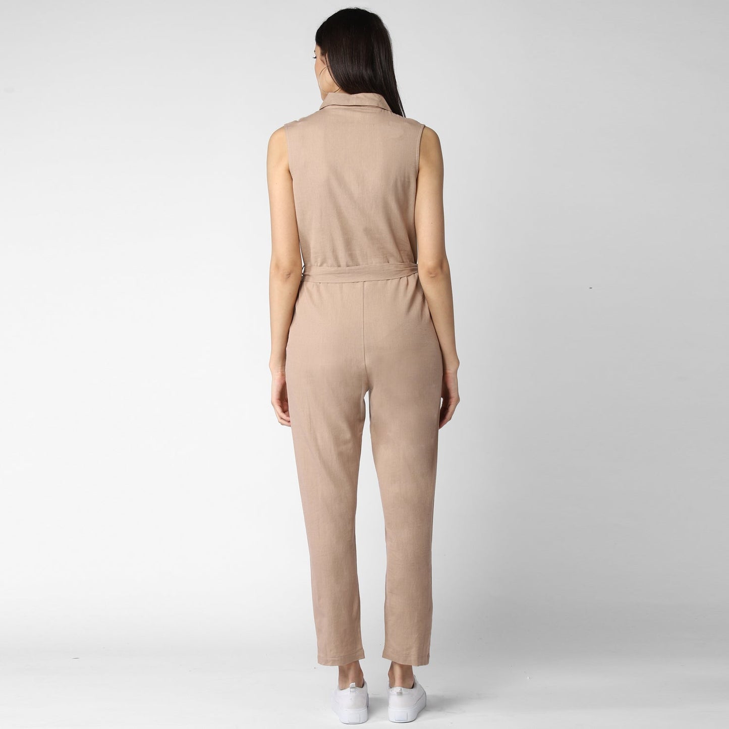 Women's Cotton Linen Beige Jumpsuit