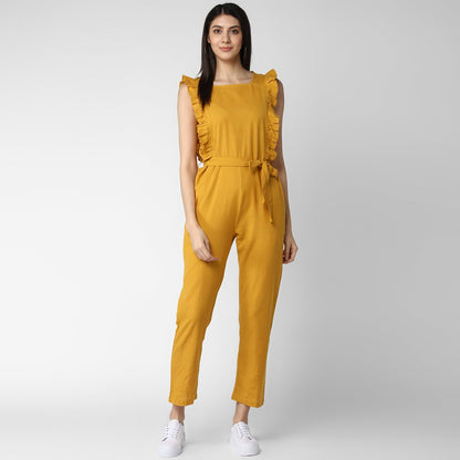 Women's Cotton Linen Yellow Jumpsuit