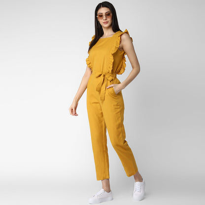 Women's Cotton Linen Yellow Jumpsuit