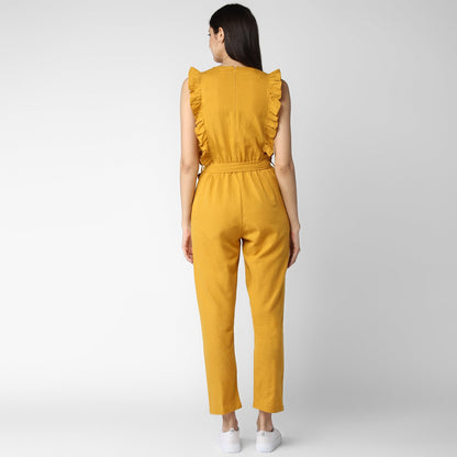 Women's Cotton Linen Yellow Jumpsuit