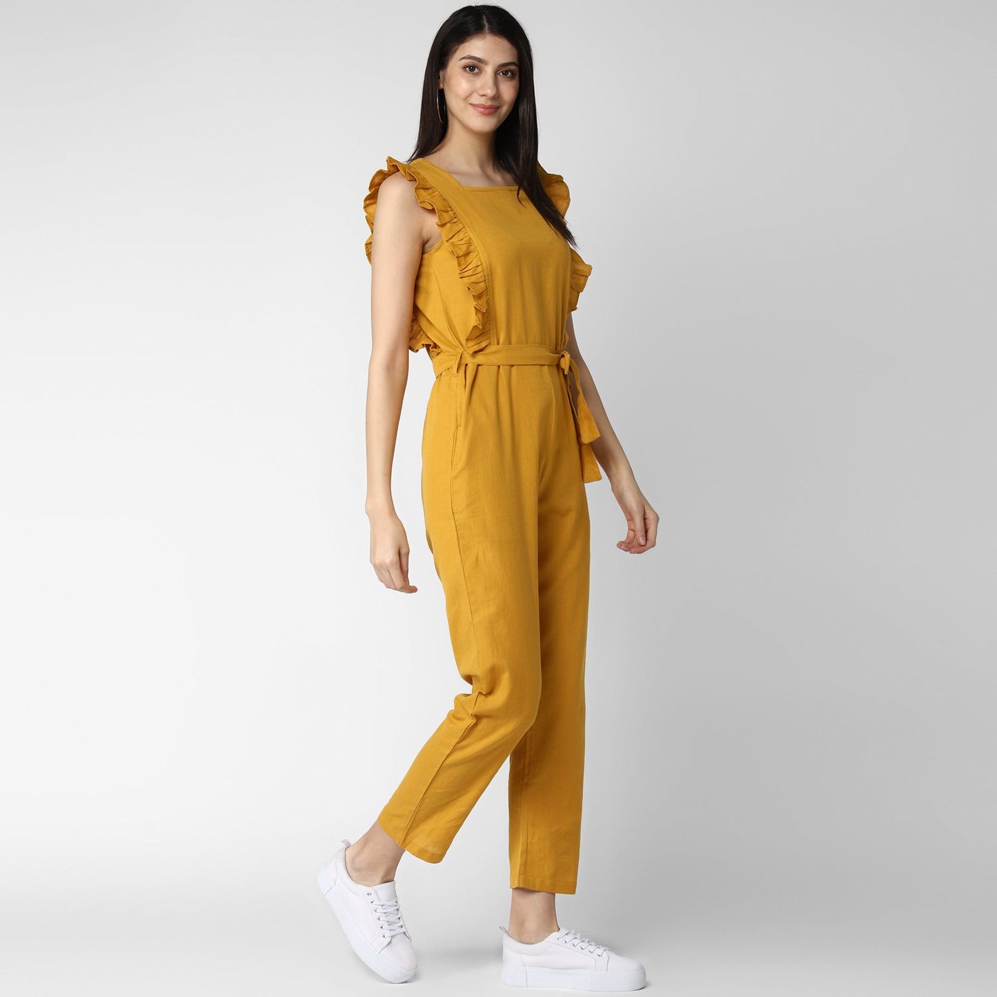 Women's Cotton Linen Yellow Jumpsuit