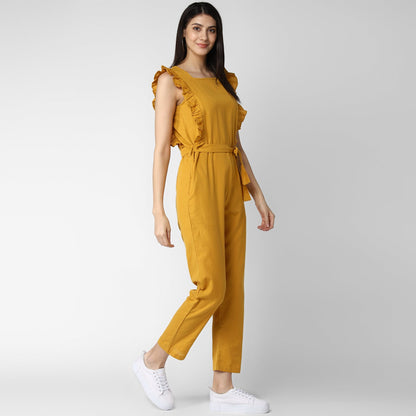 Women's Cotton Linen Yellow Jumpsuit