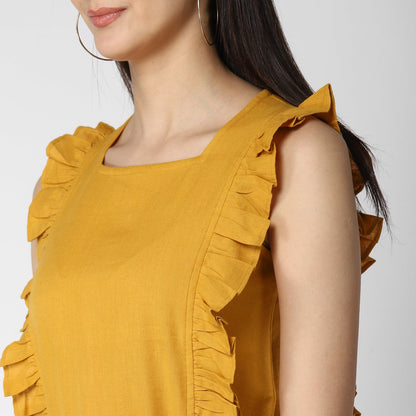 Women's Cotton Linen Yellow Jumpsuit