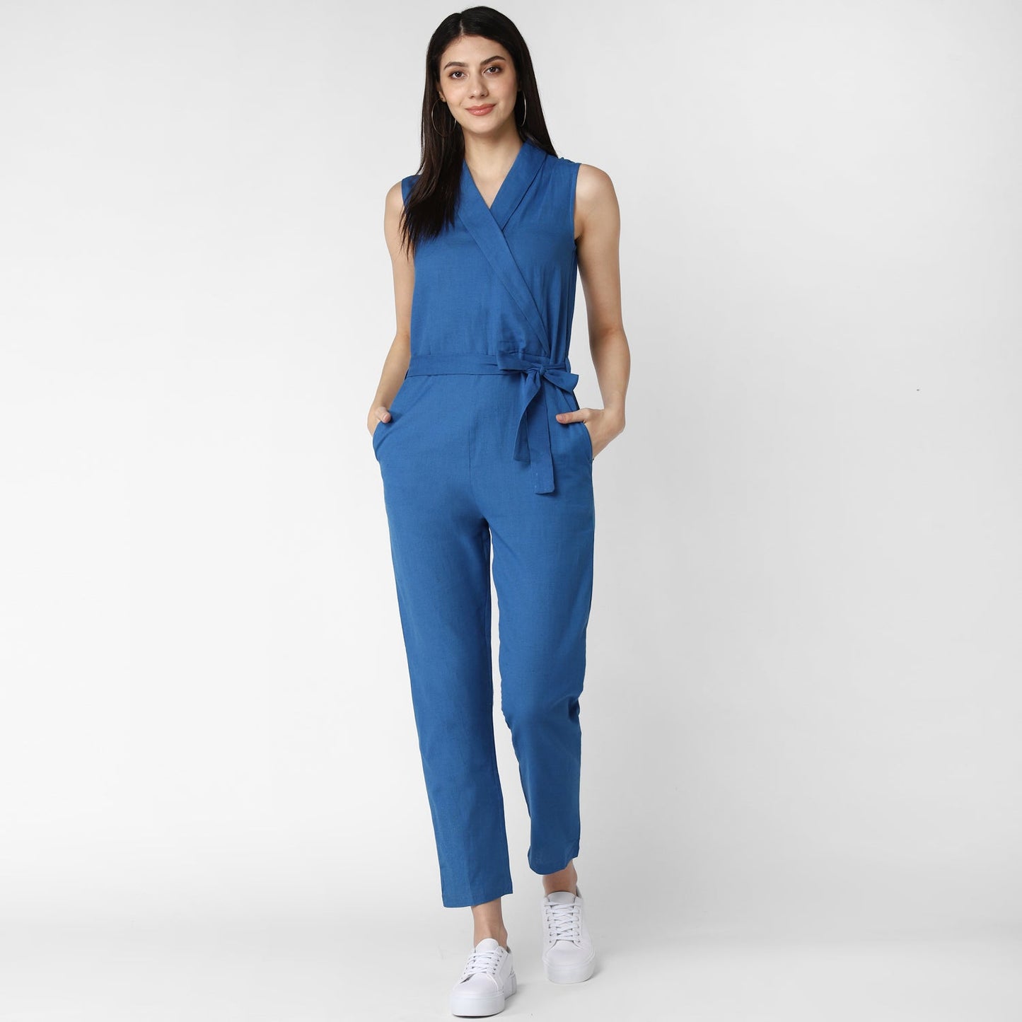 Women's Cotton Linen Blue Jumpsuit
