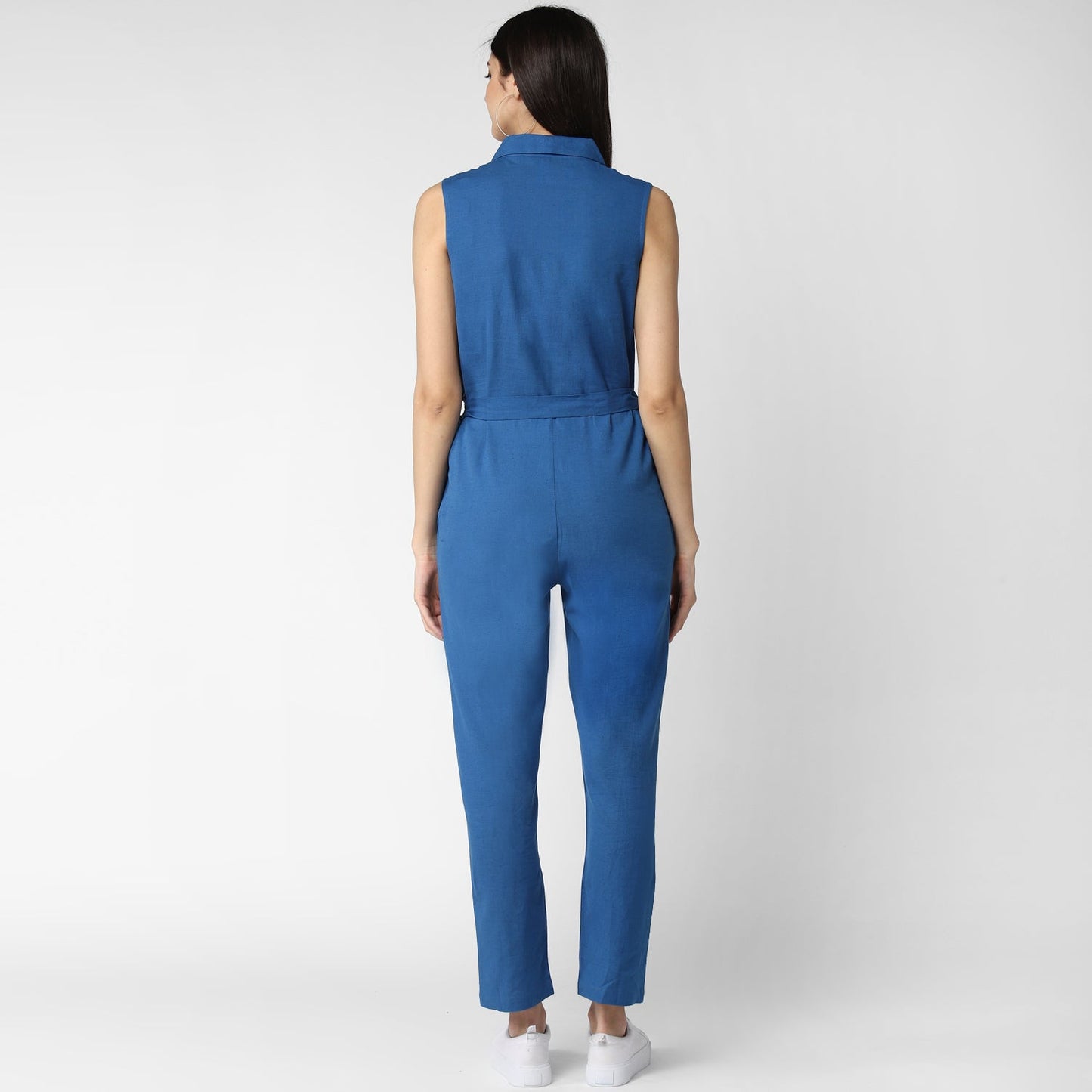 Women's Cotton Linen Blue Jumpsuit