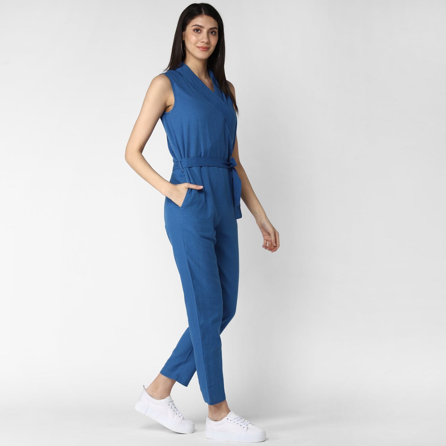 Women's Cotton Linen Blue Jumpsuit