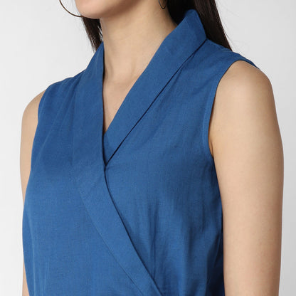 Women's Cotton Linen Blue Jumpsuit